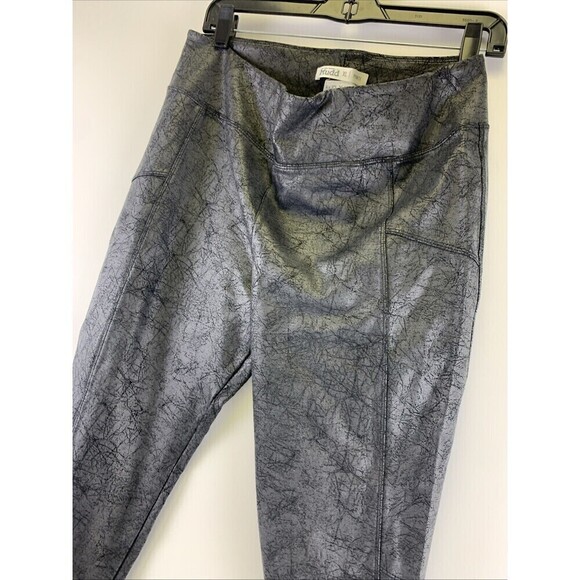 Mudd FLX Stretch Leggings Ponte Metallic Distressed Pull On Back PocketsWomen XL - Picture 4 of 11
